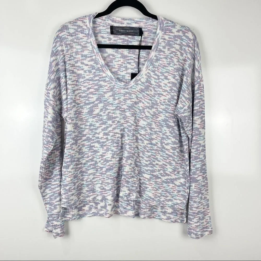 Code X Mode Space Dye V-Neck Knit Sweater Pullover Long Sleeve Women Size M NWT